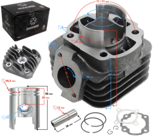 Cylinder i głowica Moretti do skutera 2T 70cc 1PE40QMB sw.12mm