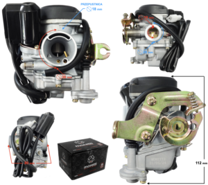 Gaźnik Moretti GY6, 50cc 4T, p.18 mm, ssanie automatyczne, plastikowa pokrywa