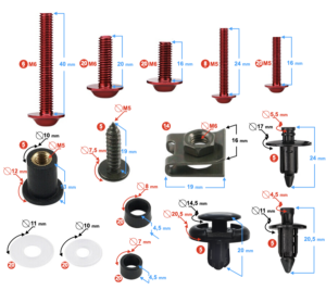Śruby owiewek uniwersalne aluminiowe czerwone
